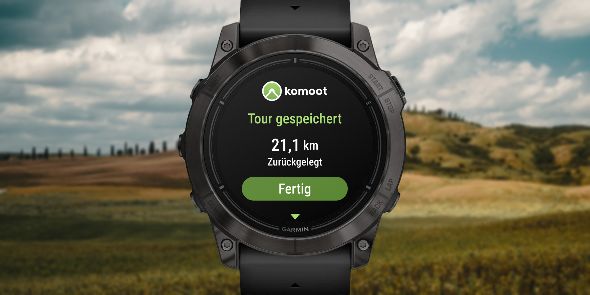 start navigation on your Garmin device right in the komoot App on your phone