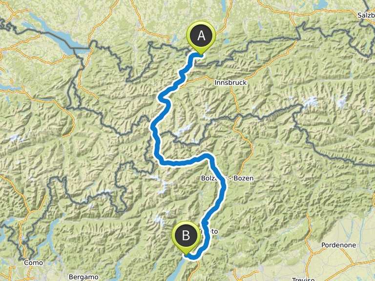 Alpenüberquerung Garmisch Gardasee Fahrradtour Komoot