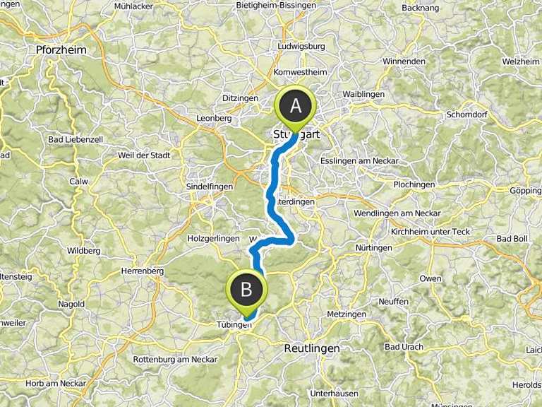 Stuttgart - Tübingen über 7 Mühlental, Waldenbuch, Dettenhausen Stuttgart - Tübingen über 7 Mühlental, Waldenbuch, Dettenhausen