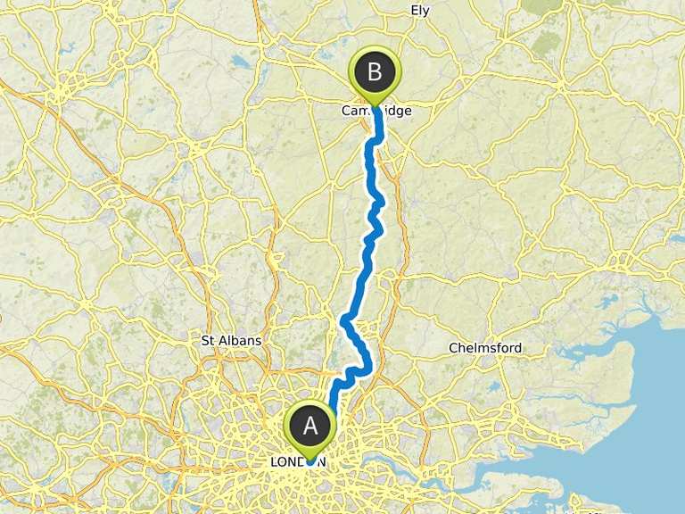 London to Cambridge cycle challenge — STAYUP road ride Komoot