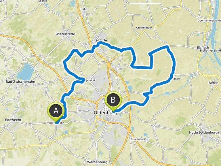 Etappe 2 Von Friedrichsfehn nach Oldenburg Route um Oldenburg