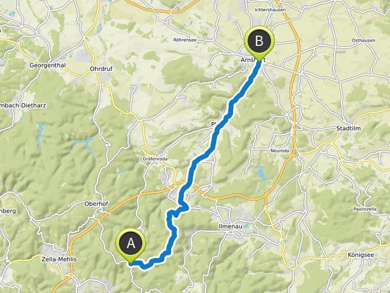 Etappe 1: Vom Rennsteig (Schmücke) nach Arnstadt – Gera-Radweg